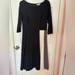 Boden Elegant Black and Cream Long Sleeve Dress